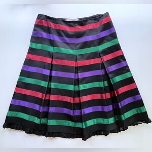 Vintage Carlisle Silk Multicolor Striped Pleated Skirt Size 6